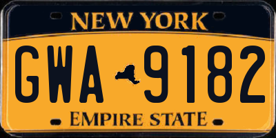 NY license plate GWA9182