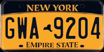 NY license plate GWA9204