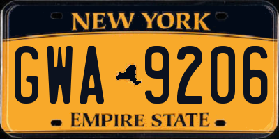 NY license plate GWA9206