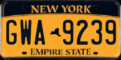 NY license plate GWA9239