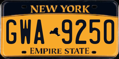 NY license plate GWA9250