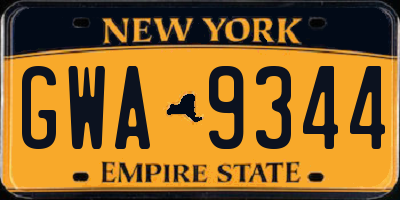 NY license plate GWA9344