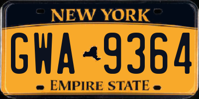 NY license plate GWA9364