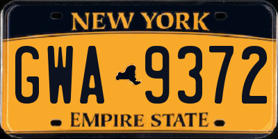 NY license plate GWA9372