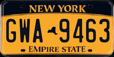 NY license plate GWA9463