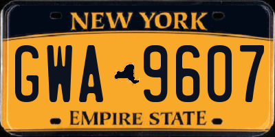 NY license plate GWA9607