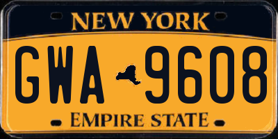 NY license plate GWA9608