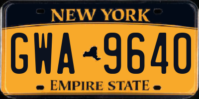 NY license plate GWA9640