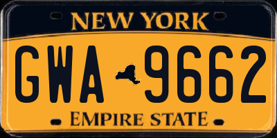 NY license plate GWA9662