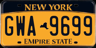 NY license plate GWA9699