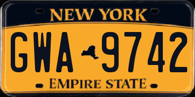 NY license plate GWA9742
