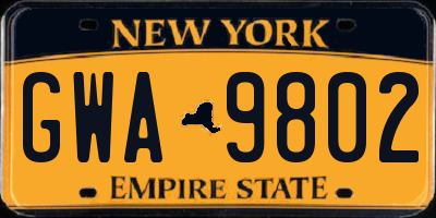 NY license plate GWA9802