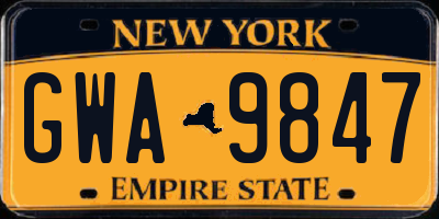 NY license plate GWA9847