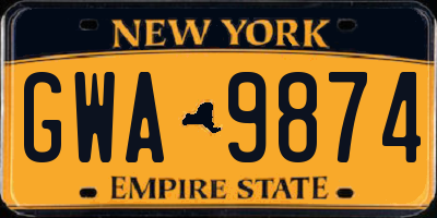 NY license plate GWA9874