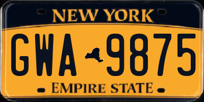 NY license plate GWA9875