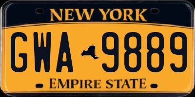 NY license plate GWA9889