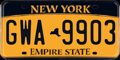 NY license plate GWA9903