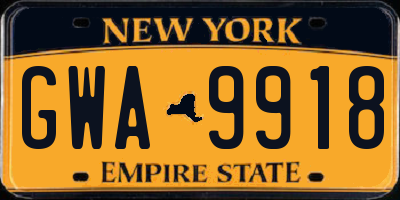 NY license plate GWA9918