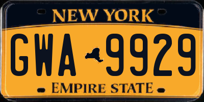 NY license plate GWA9929