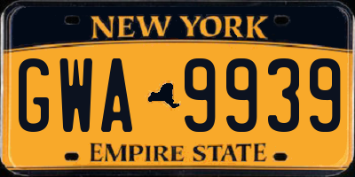 NY license plate GWA9939