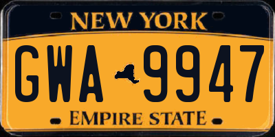 NY license plate GWA9947