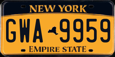 NY license plate GWA9959