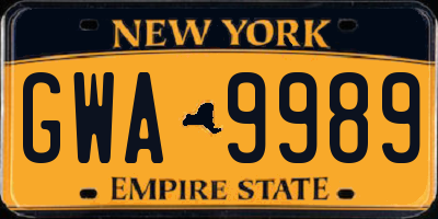 NY license plate GWA9989