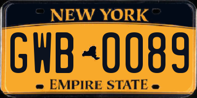 NY license plate GWB0089