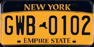 NY license plate GWB0102