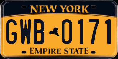 NY license plate GWB0171