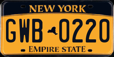 NY license plate GWB0220