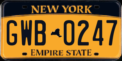 NY license plate GWB0247