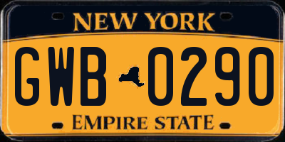 NY license plate GWB0290