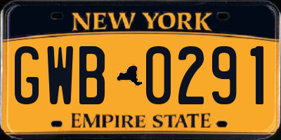 NY license plate GWB0291