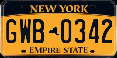 NY license plate GWB0342