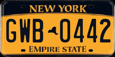 NY license plate GWB0442