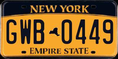 NY license plate GWB0449