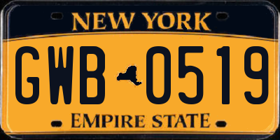 NY license plate GWB0519