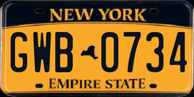 NY license plate GWB0734