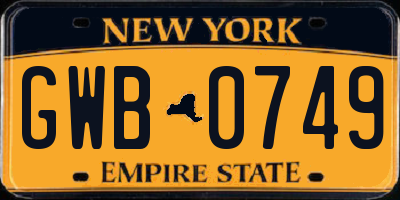 NY license plate GWB0749