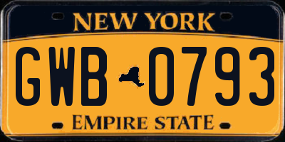 NY license plate GWB0793