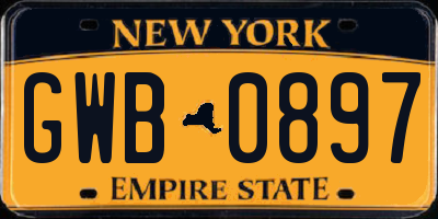 NY license plate GWB0897