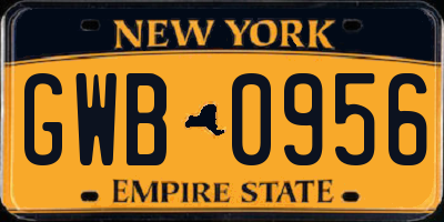 NY license plate GWB0956