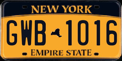 NY license plate GWB1016