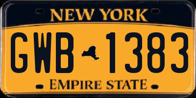 NY license plate GWB1383