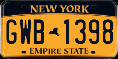 NY license plate GWB1398