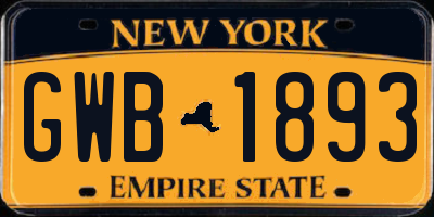 NY license plate GWB1893