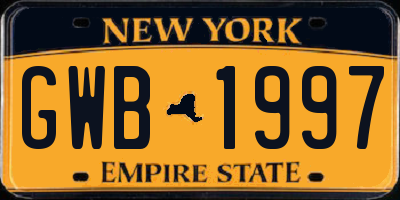 NY license plate GWB1997