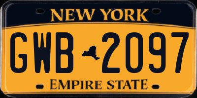 NY license plate GWB2097