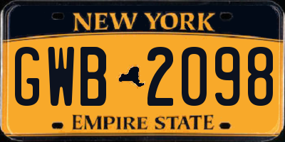 NY license plate GWB2098